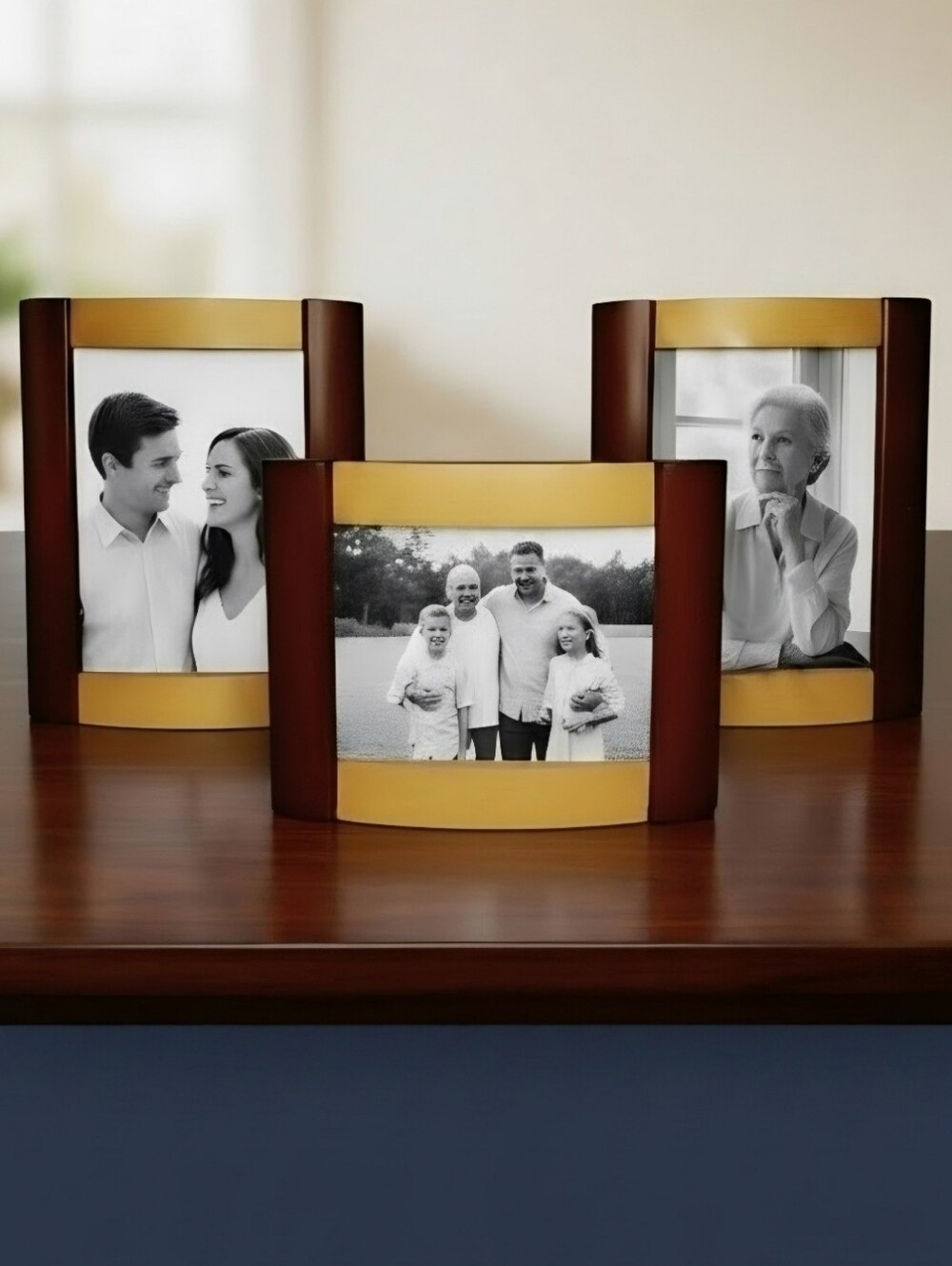3 Connoisseur Vintage Wooden Cherry and Natural Stained Photo Frames